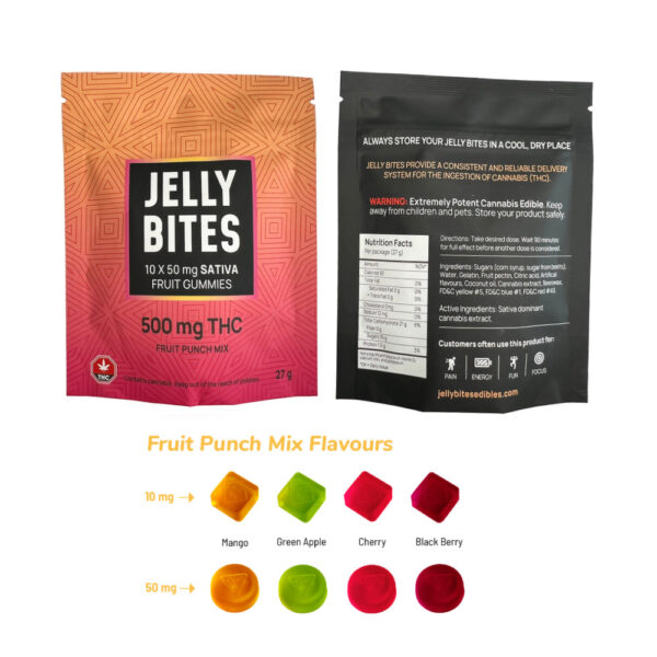 jelly bites Fruit Punch Mix - Sativa - 500mg THC