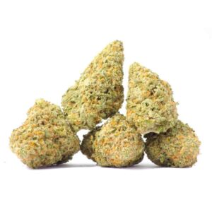 An image of 5 Forbidden Fruit strain marijuana buds on a white background