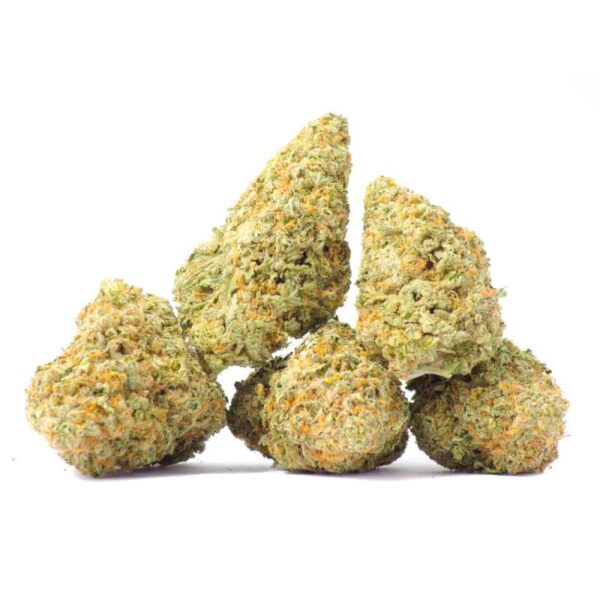 An image of 5 Forbidden Fruit strain marijuana buds on a white background