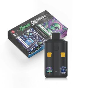 Photo of the Green Supreme - Alien Gelato X Blueberry Diesel Vape Pen in front of its branded cardboard packaging on a clean white background