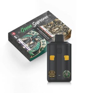 Photo of the Green Supreme - Golden Goat X Snoop Dogg OG – 6mL in front of its branded cardboard packaging on a clean white background