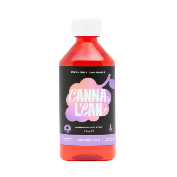 Bottle of Euphoria Cannabis Grape CannaLean THC Syrup (900mg) standing upright on a white background