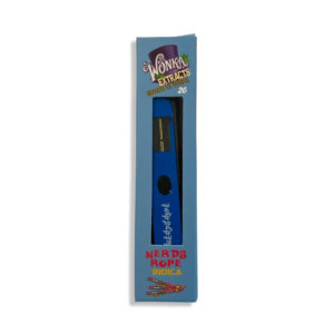 Wonka Extracts Nerds Rope Indica Vape Pen 2g β disposable THC vape with candy-inspired flavour, shown in branded Wonka Extracts packaging