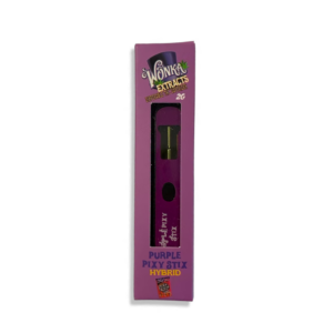 Wonka Extracts Purple Pixy Stix Hybrid Vape Pen 2g β purple disposable THC vaporizer with live resin blend, packaged in a matching purple box