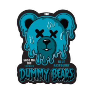 Dummy Bears – Blue Raspberry Gummies – 5000mg THC packaging on a clean white background
