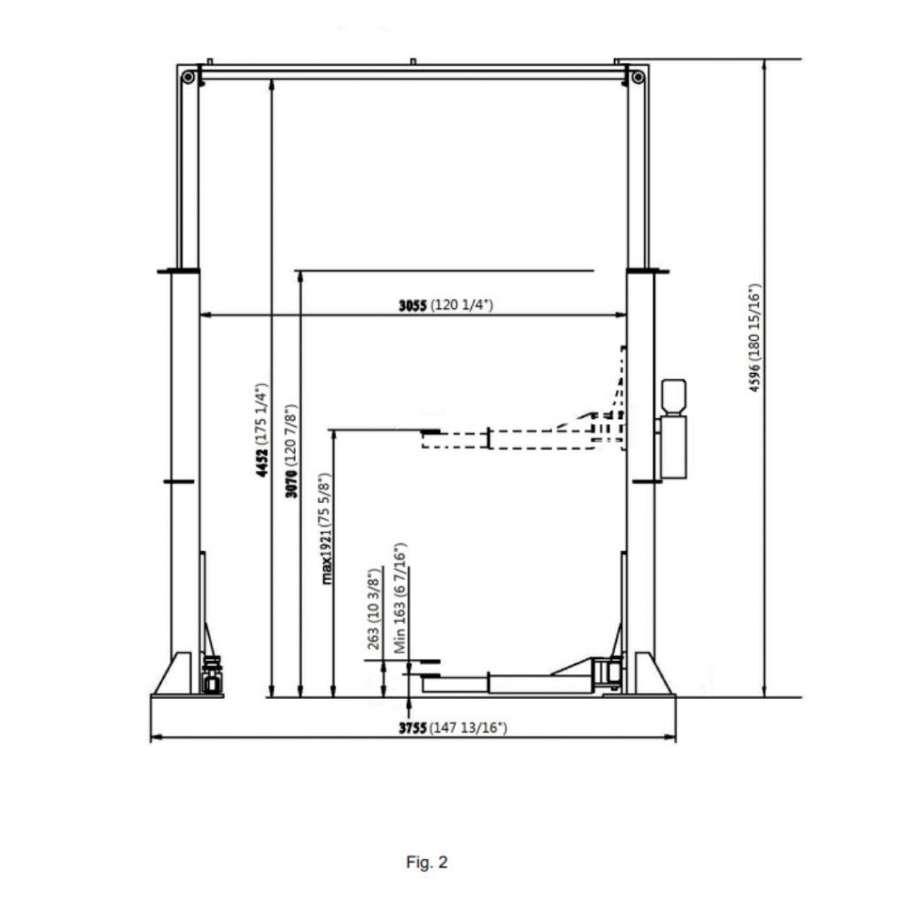Pro King 15 2 post lift, detail view 2