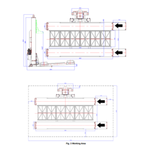 Single post lift dimensions and working area diagram