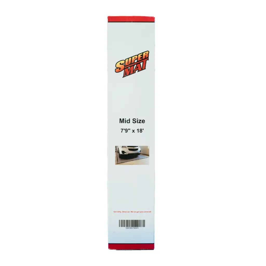 Super Mat garage containment mat retail box, mid size 7 ft 9 in by 18 ft